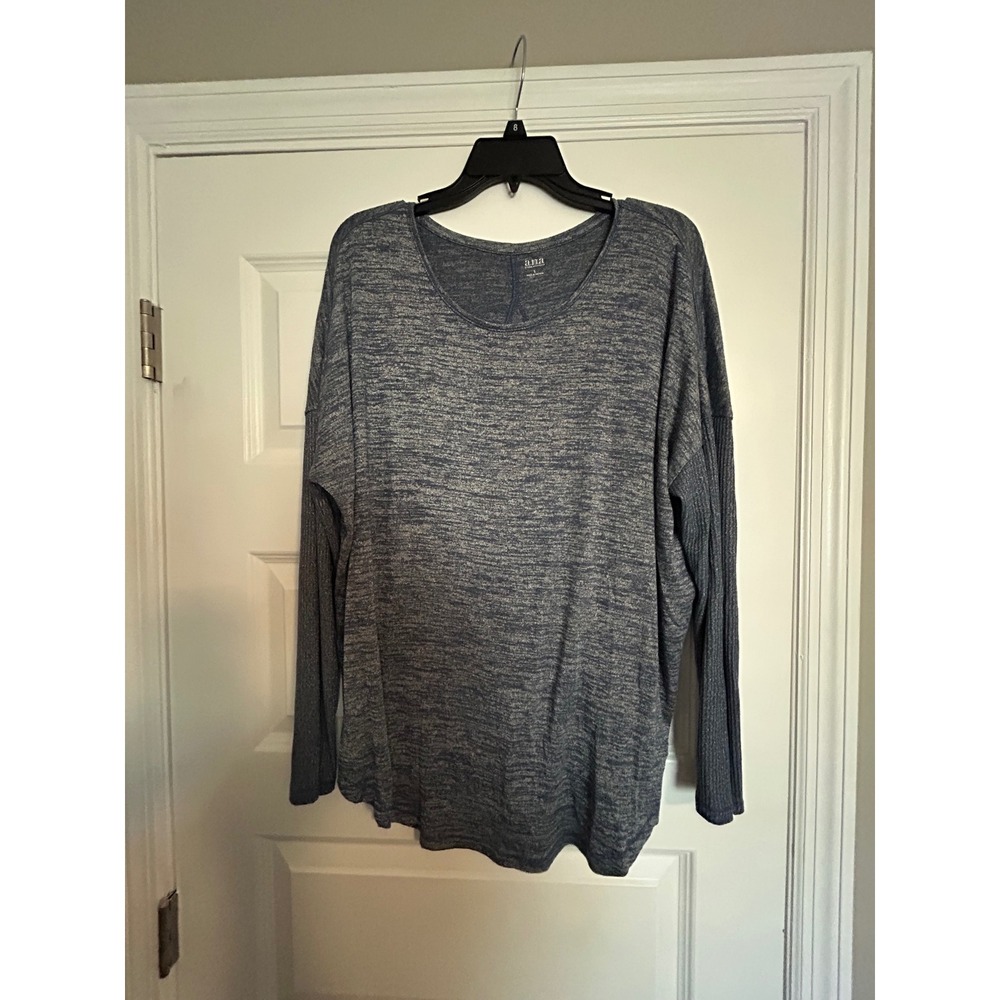 ana A New Approach Blue Space Dye Mixed Media Waffle Knit Top Womens Large